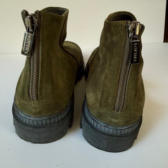 LOFINA Green Suede Lug Sole Zip Ankle Boots 6470 Euro 38 US 7.5 Italian - Picture 7 of 15